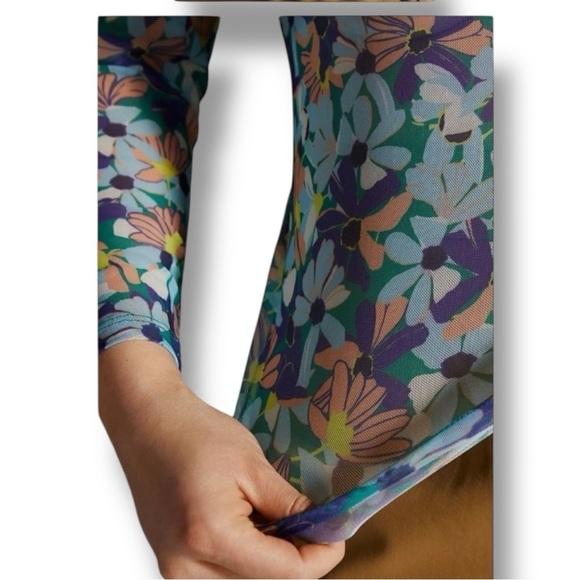 Maeve Anthropologie Sheer Mesh Floral Long Sleeve Mock Turtleneck Size Small - Picture 9 of 10